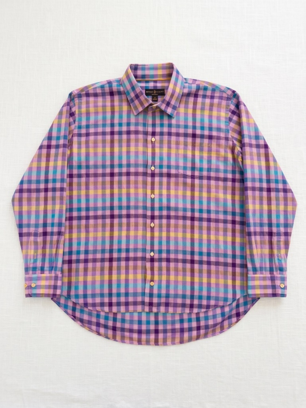 Robert Talbott Classic Mens XL Shirt Purple Pink Blue Plaid Hidden Button Down